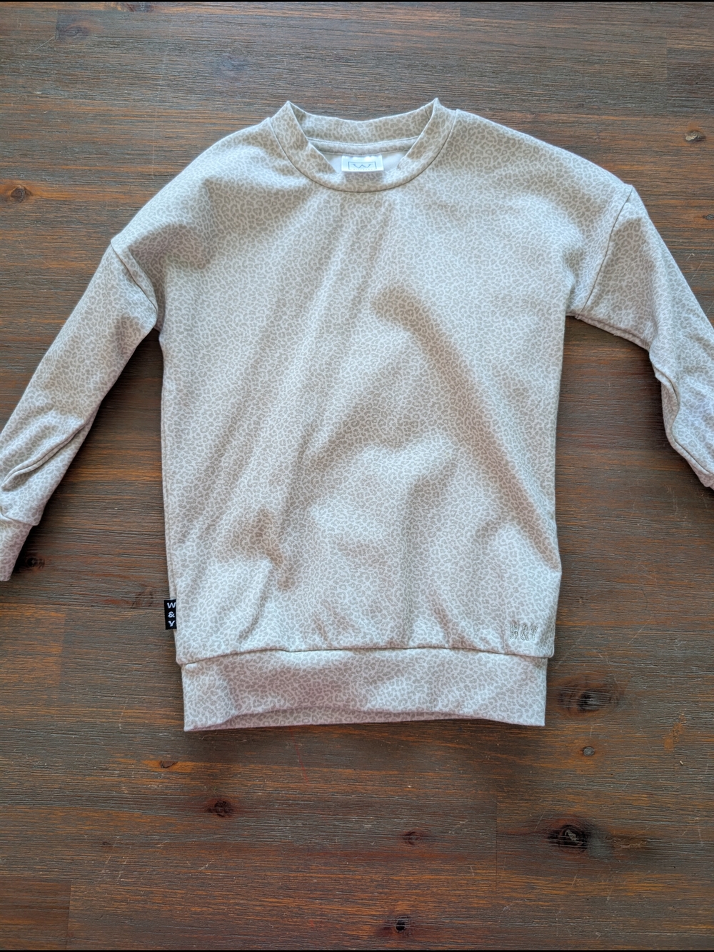 Neutral Leopard-Print Long Sleeve Crewneck for Kids